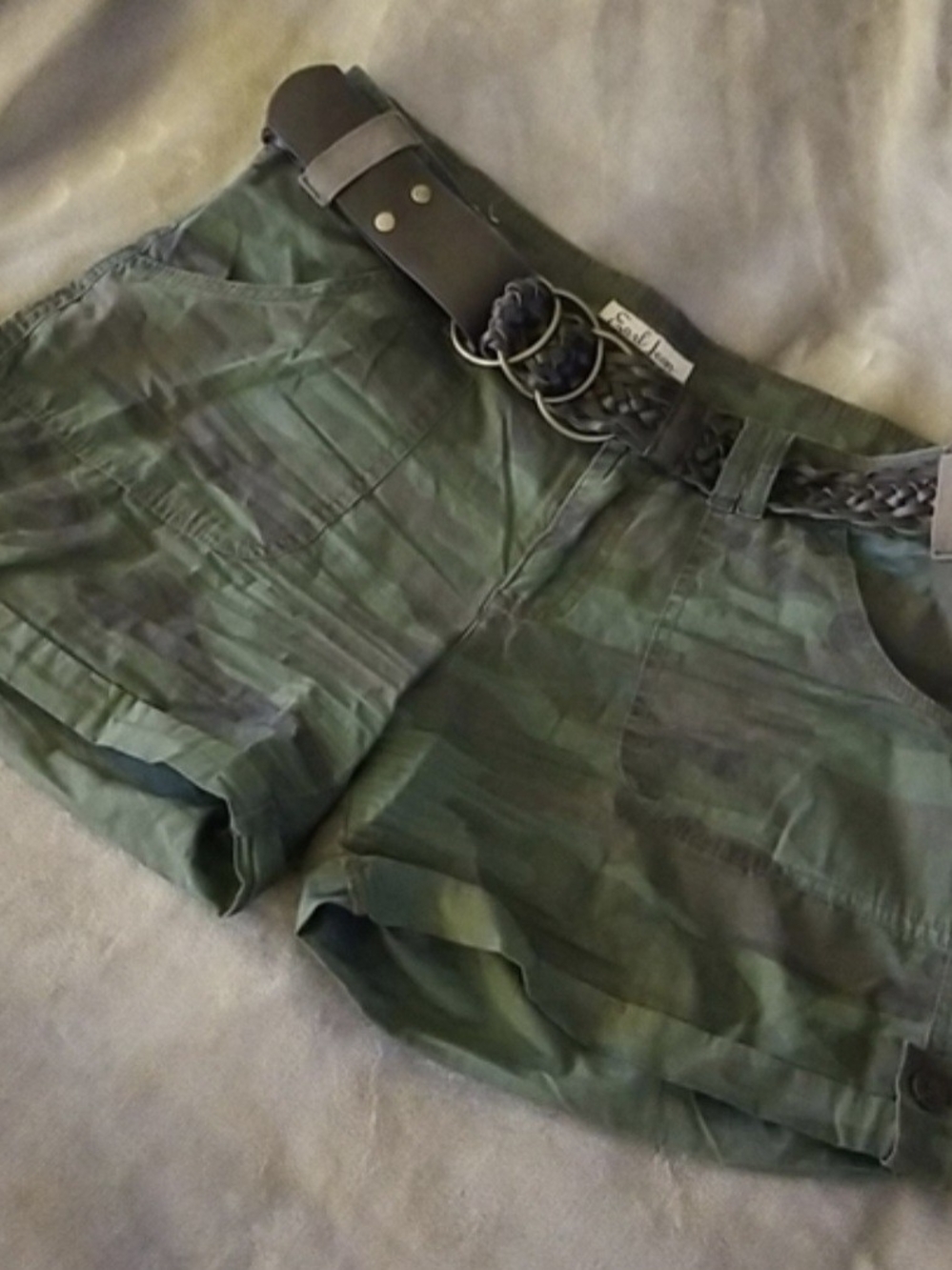 Earl Jeans Camo Green Women's Shorts with Braided Belt